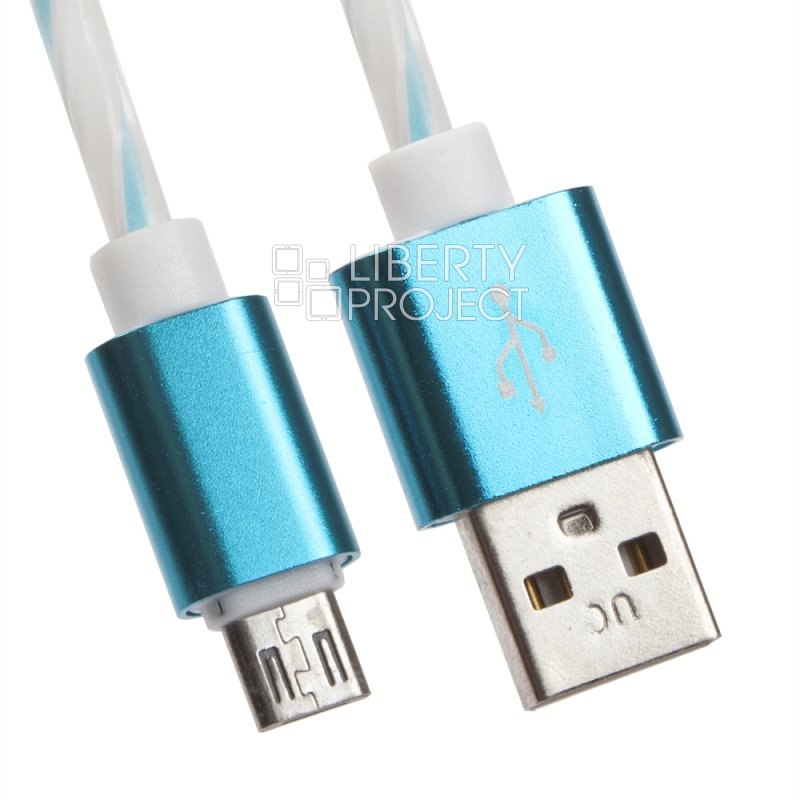 USB кабель &quot;LP&quot; Micro USB витая пара с металлическими разъемами 1м. (белый с голубым/европакет)