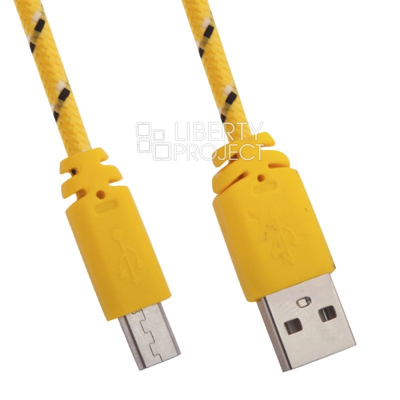USB кабель &quot;LP&quot; Micro USB в оплетке (желтый с зеленым/европакет)