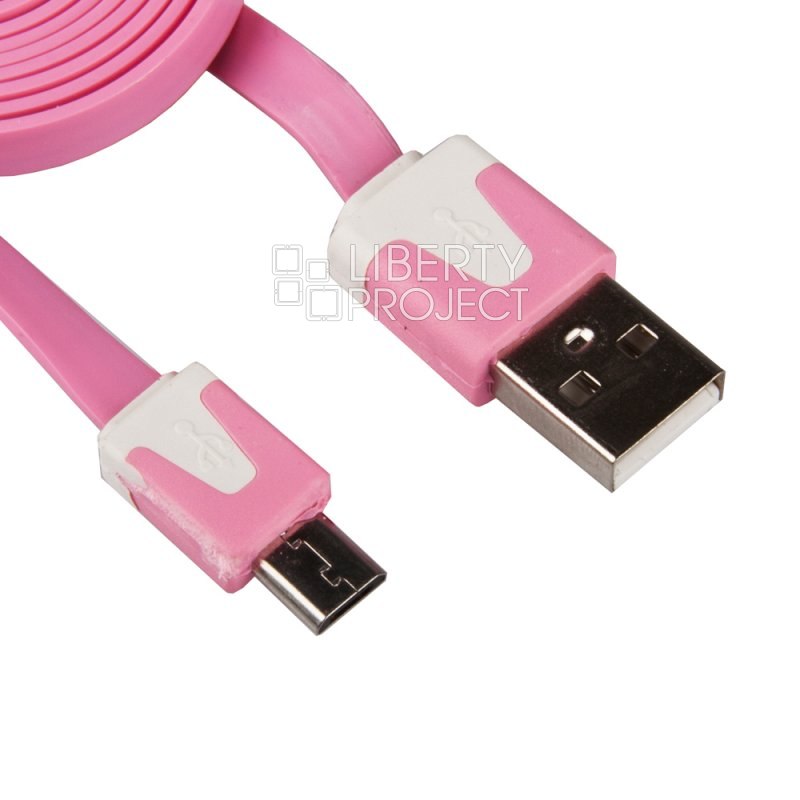USB кабель &quot;LP&quot; Micro USB плоский узкий (розовый/коробка)