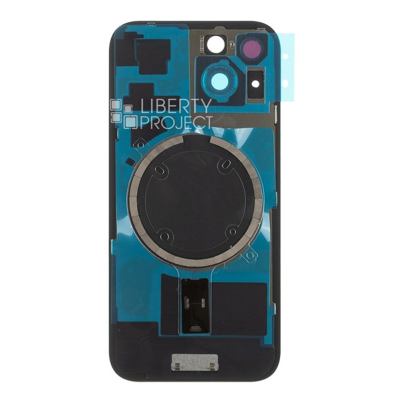 Задняя крышка для iPhone 15 (голубой) в сборе со стеклом камеры с логотипом, монолит MagSafe — фото 3