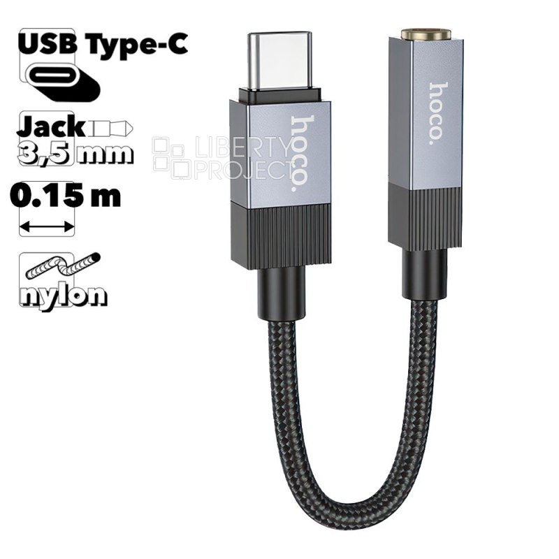 Аудио адаптер HOCO UPA32C Clever USB-C на 3.5мм, DC, 0.15м, нейлон (черный) — купить оптом в интернет-магазине Либерти