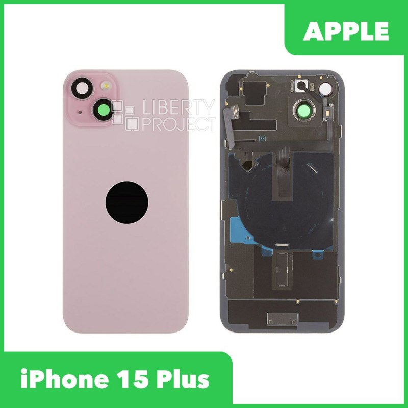 Задняя крышка для iPhone 15 Plus (розовый) в сборе со стеклом камеры с шлейфом MagSafe — фото 2