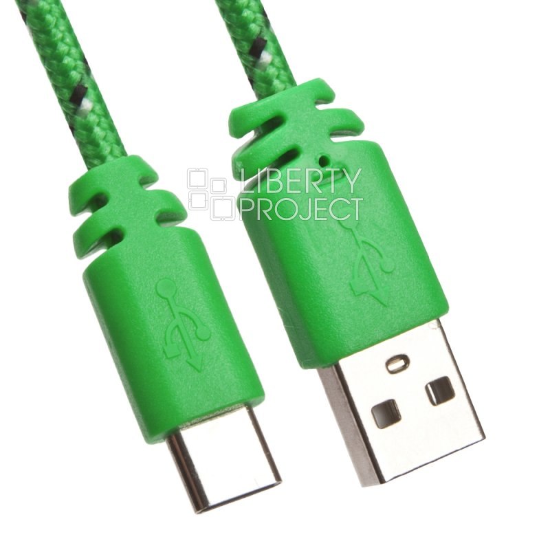 USB кабель &quot;LP&quot; USB Type-C в оплетке (зеленый/европакет)