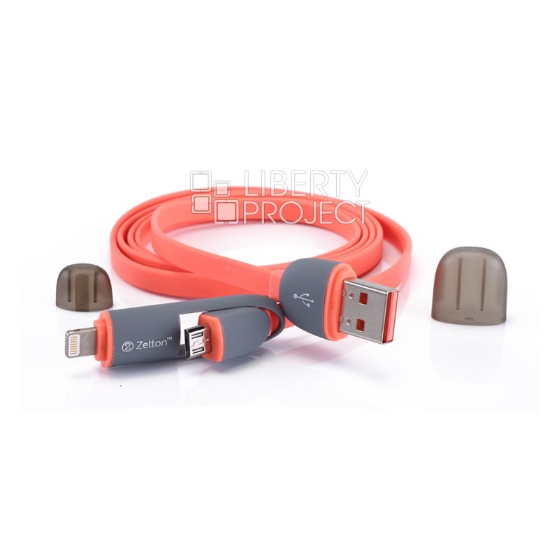 USB кабель передачи данных Zetton 2 в 1 разъем для Apple Lightning 8 pin/Micro USB красный (ZTLSUSB2IN1BR)