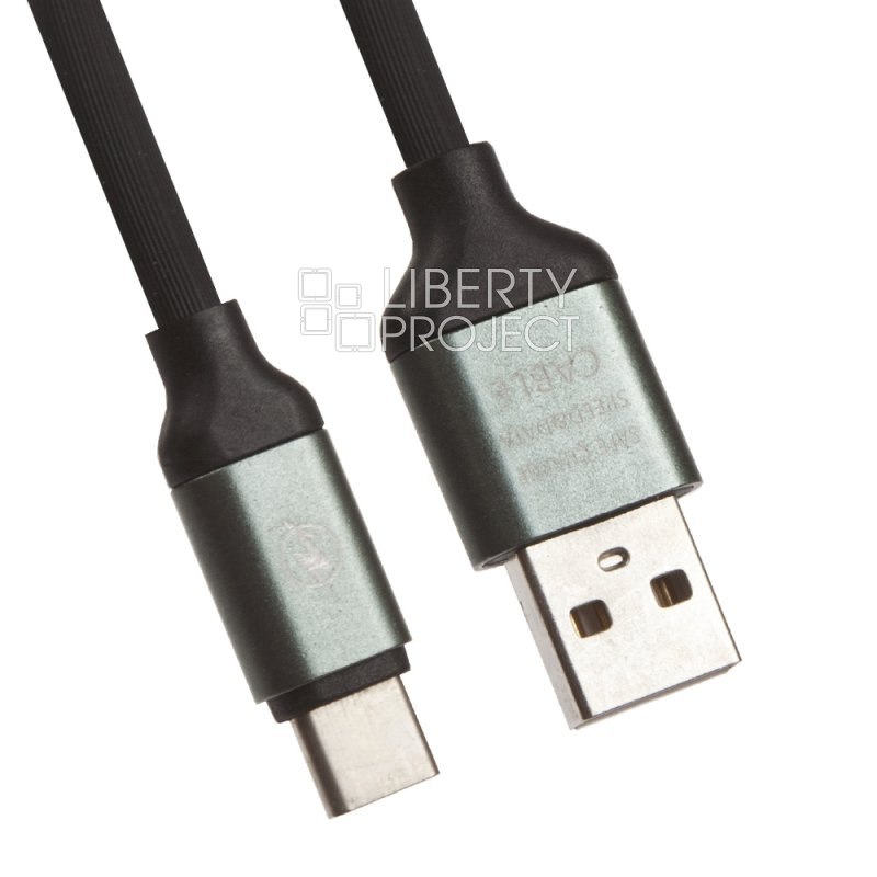 USB кабель &quot;LP&quot; USB Type-C круглый soft touch металлические разъемы 1,2метра (черный/европакет)