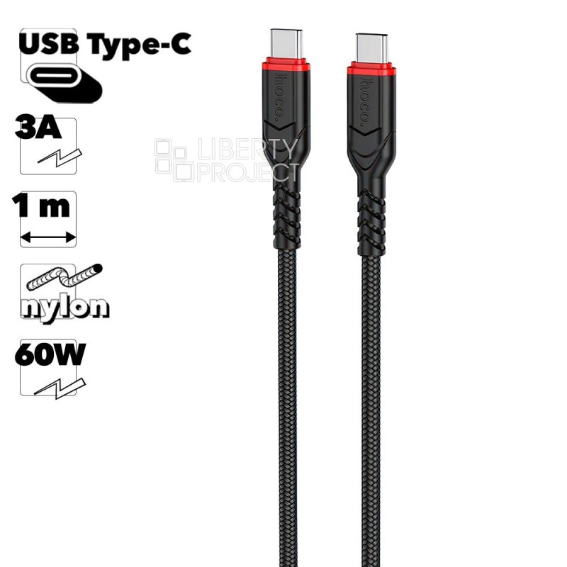 USB-C кабель HOCO X59 Victory Type-C, 3А, 60W, 1м, нейлон (черный) — купить оптом в интернет-магазине Либерти