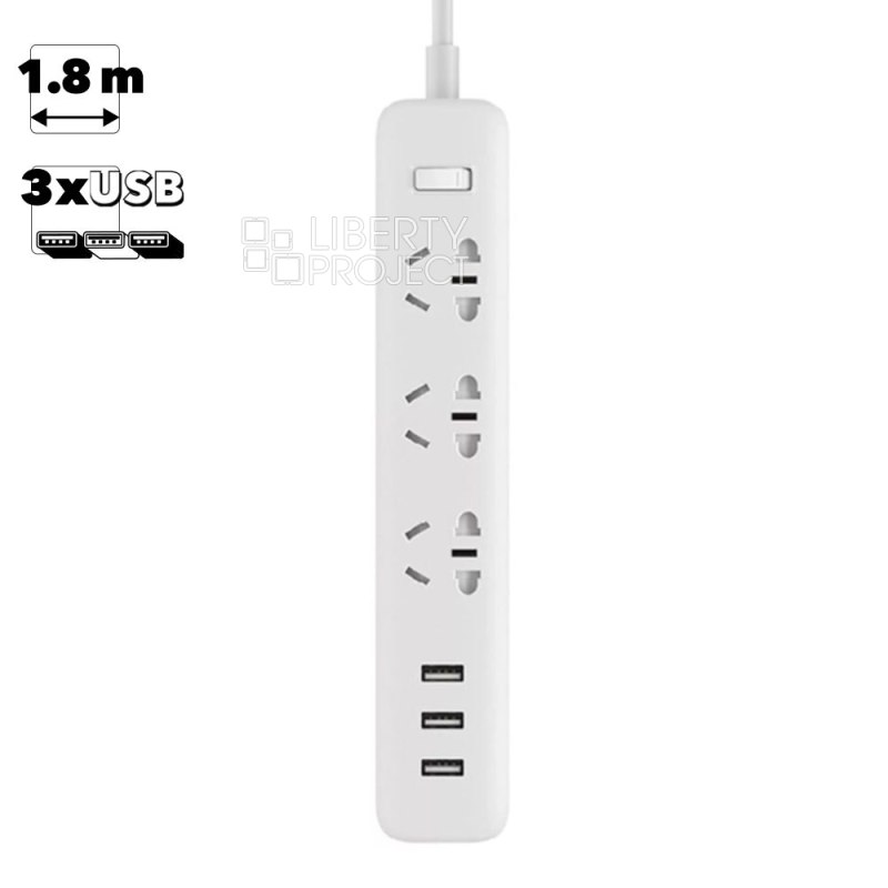Удлинитель сетевой Xiaomi Mi Power Strip 3 with 3-Port USB 2A Fast Charge 1,8 м. (белый)