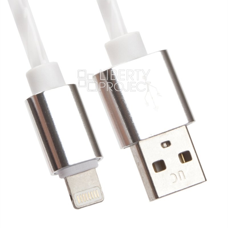 USB кабель &quot;LP&quot; для Apple 8 pin витая пара с металл. разъемами 1м. (белый/европакет)