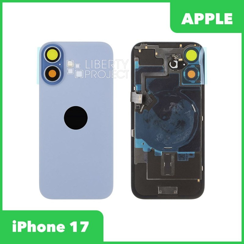 Задняя крышка для iPhone 17 (синий) в сборе со стеклом камеры и шлейфом MagSafe — фото 2