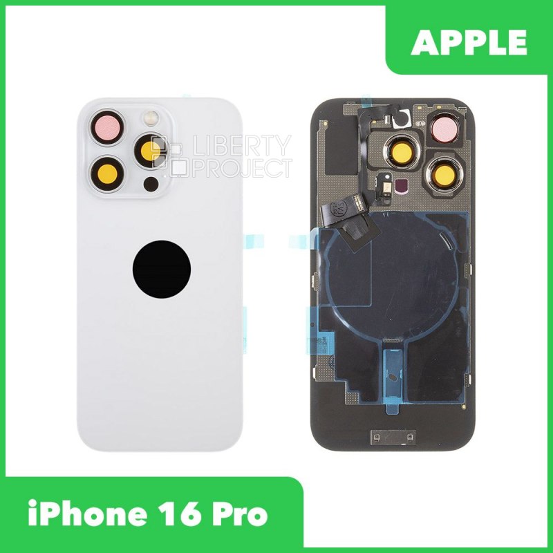 Задняя крышка для iPhone 16 Pro (белый) в сборе со стеклом камеры, с шлейфом MagSafe — фото 3