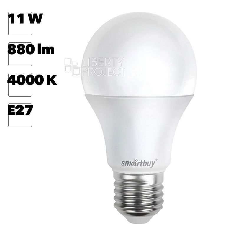 Светодиодная (Диммер) Лампа Smartbuy A60-11W/4000 холодный свет/цоколь E27