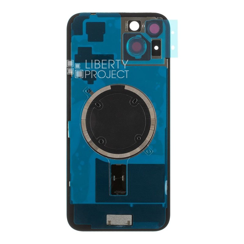 Задняя крышка для iPhone 15 Plus (голубой) в сборе со стеклом камеры с логотипом, монолит MagSafe — фото 3