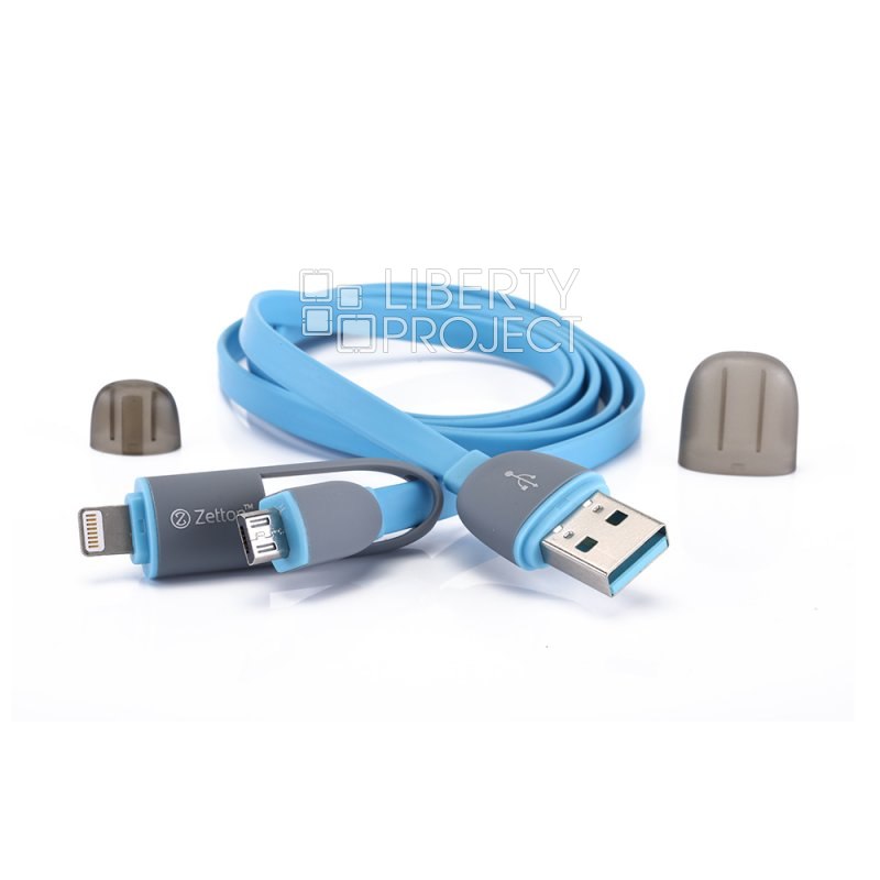 USB кабель передачи данных Zetton 2в1 разъем для Apple Lightning 8 pin/Micro USB синий (ZTLSUSB2IN1BB)