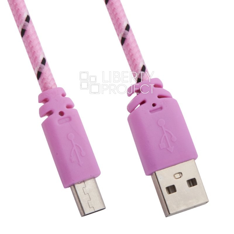USB кабель &quot;LP&quot; Micro USB в оплетке (розовый с синим/европакет)