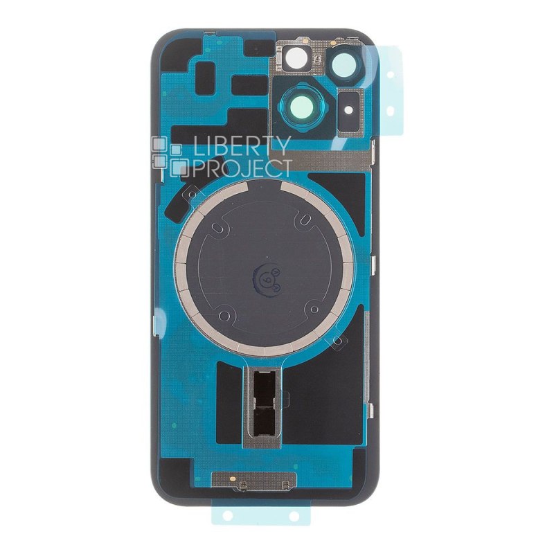 Задняя крышка для iPhone 14 (черный) в сборе со стеклом камеры с логотипом, монолит MagSafe — фото 3