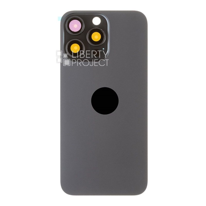 Задняя крышка для iPhone 15 Pro Max (черный) в сборе со стеклом камеры с логотипом, монолит — фото 4