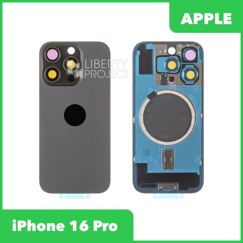 Задняя крышка для iPhone 16 Pro (черный) в сборе со стеклом камеры, MagSafe — фото 3