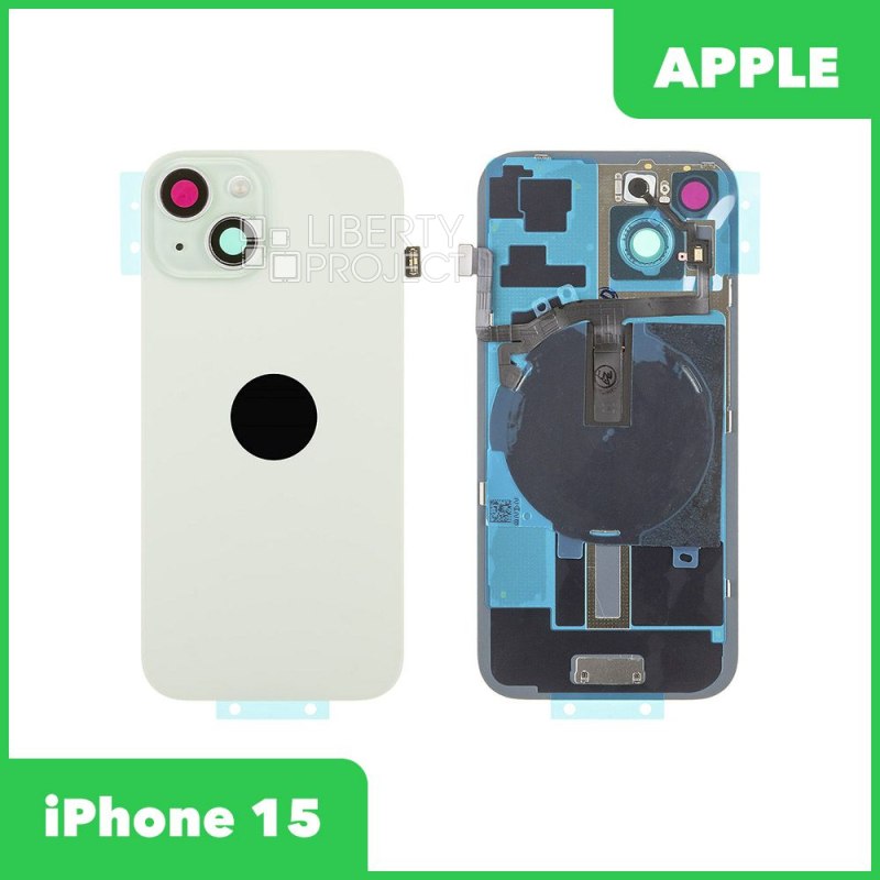 Задняя крышка для iPhone 15 (зеленый) в сборе со стеклом камеры с шлейфом MagSafe — фото 2