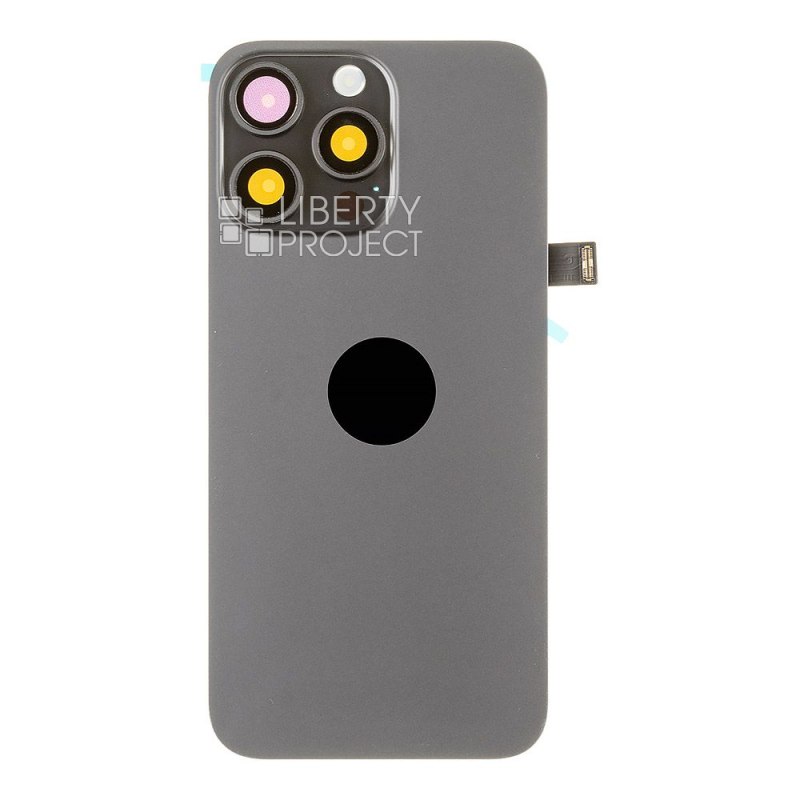 Задняя крышка для iPhone 15 Pro Max (черный) в сборе со стеклом камеры с шлейфом MagSafe — фото 4