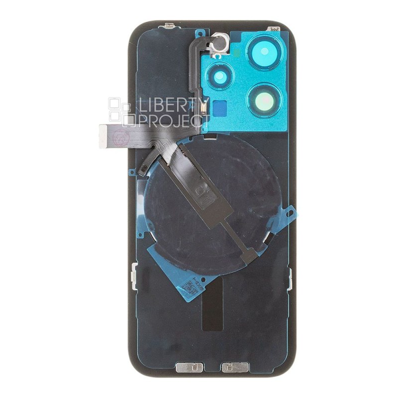Задняя крышка для iPhone 15 Pro (черный) в сборе со стеклом камеры с шлейфом MagSafe — фото 3