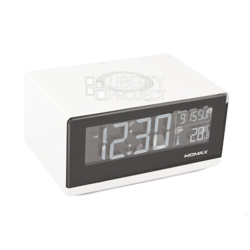 Часы-будильник MOMAX QC1NW с беспроводной зарядкой 10Ватт и подсветкой (белые)
