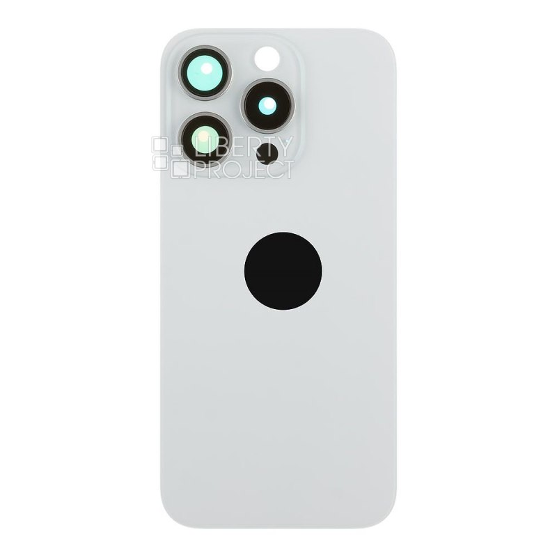 Задняя крышка для iPhone 15 Pro (белый) в сборе со стеклом камеры с логотипом, монолит — фото 4