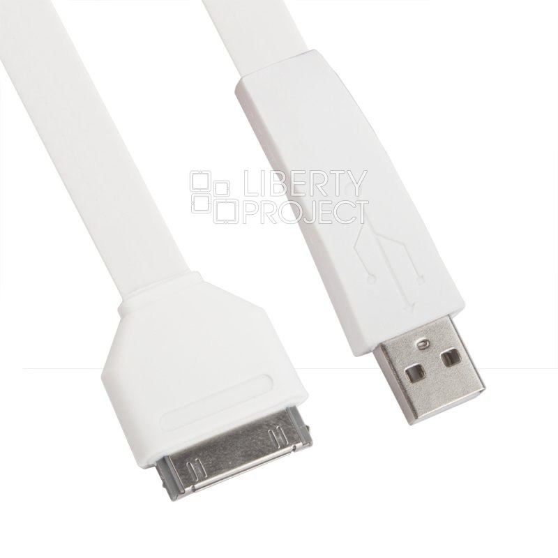 USB кабель &quot;LP&quot; для Apple iPhone/iPad 30 pin плоский широкий (белый/коробка)