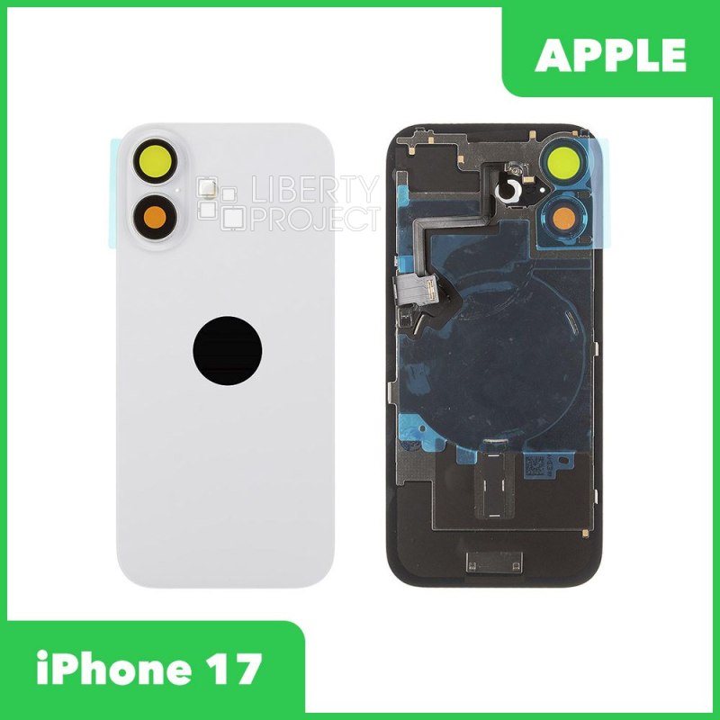 Задняя крышка для iPhone 17 (белый) в сборе со стеклом камеры и шлейфом MagSafe — фото 2