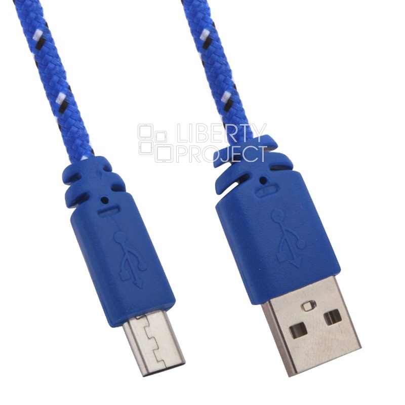 USB кабель &quot;LP&quot; Micro USB в оплетке (синий с желтым/коробка)
