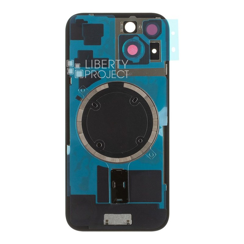 Задняя крышка для iPhone 15 (желтый) в сборе со стеклом камеры с логотипом, монолит MagSafe — фото 3