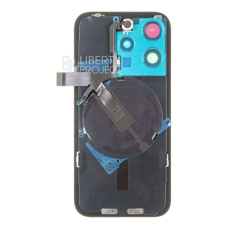 Задняя крышка для iPhone 15 Pro (серый) в сборе со стеклом камеры с шлейфом MagSafe — фото 3