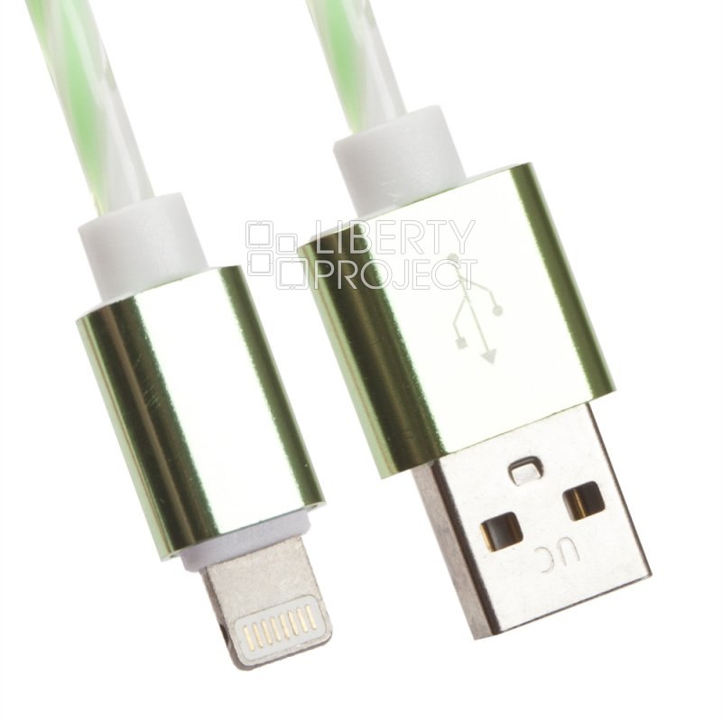 USB кабель &quot;LP&quot; для Apple Lightning витая пара с металл. разъемами 1м. (белый с зеленым/европакет)