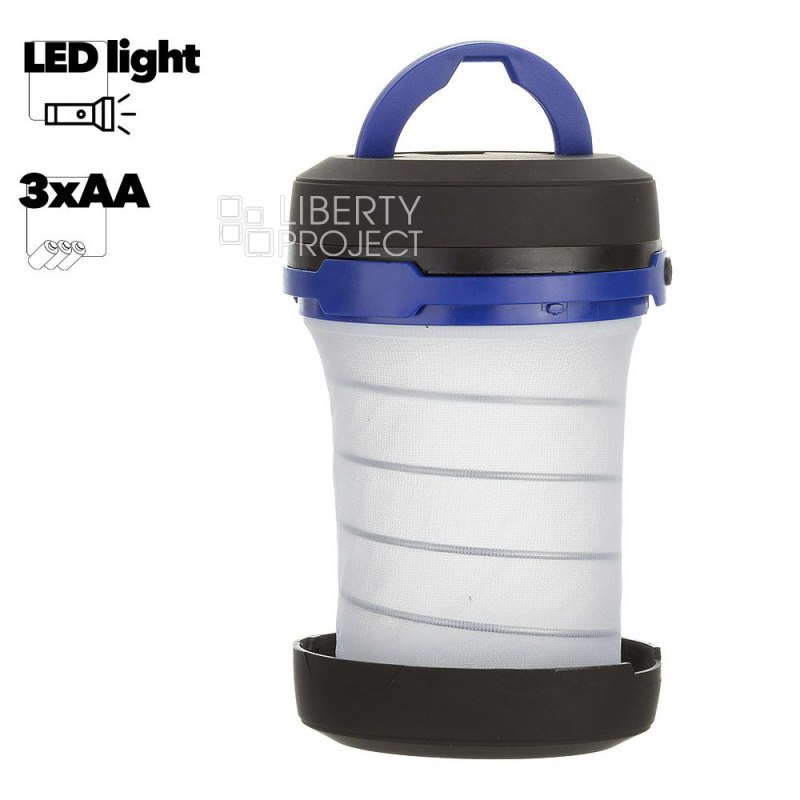 LED фонарь туристический складной на элементах питания 3 х АА (черный с синим) 