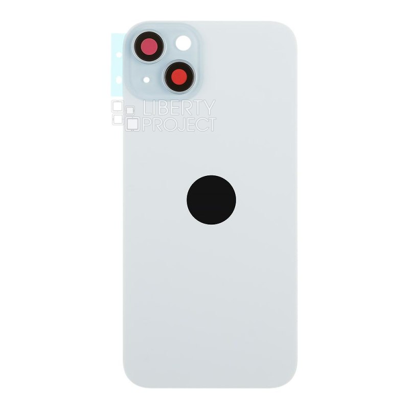 Задняя крышка для iPhone 15 Plus (голубой) в сборе со стеклом камеры с логотипом, монолит MagSafe — фото 4