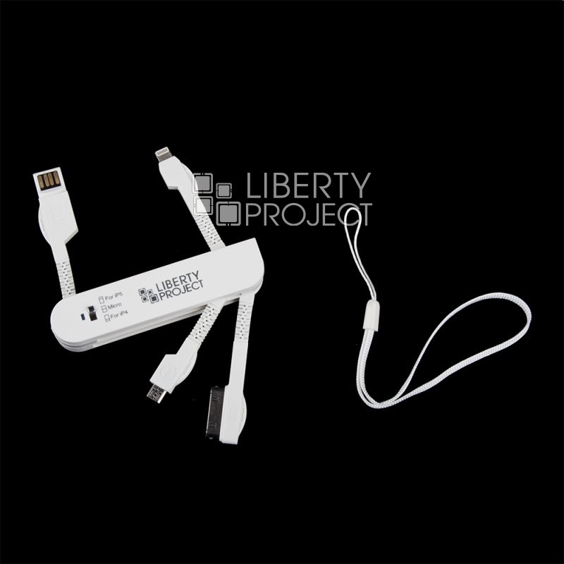USB кабель &quot;LP&quot; 3 в 1 карманный белый (micro USB/Apple Lightning 8-pin/Apple 30 pin)