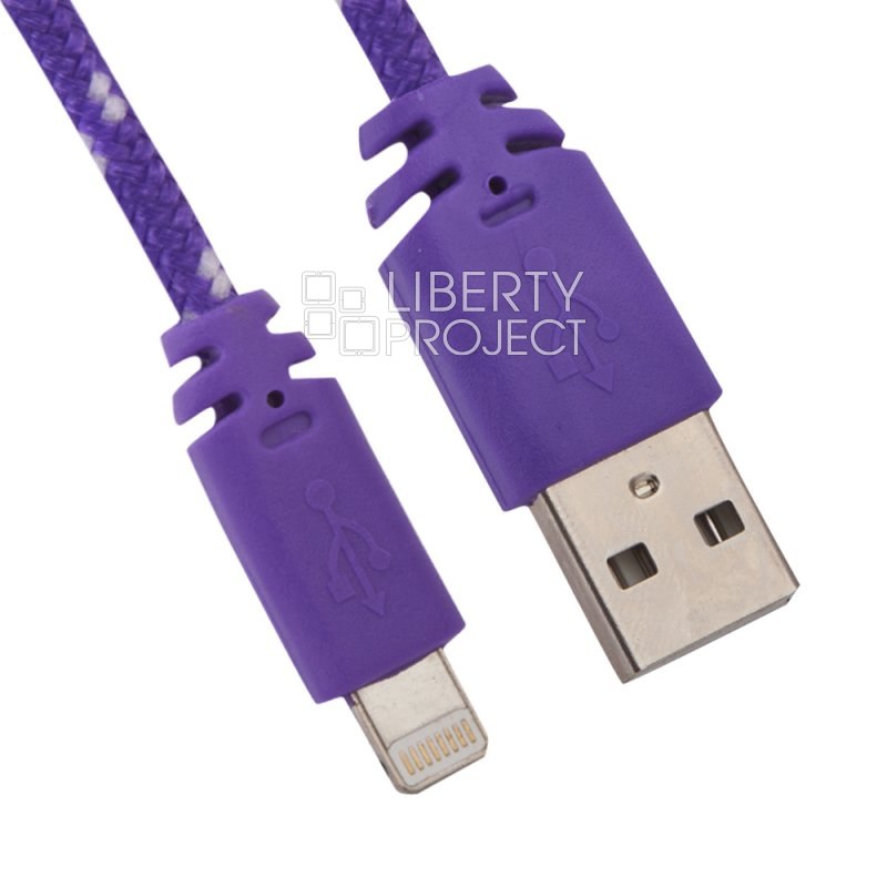 USB кабель &quot;LP&quot; для Apple iPhone/iPad Lightning 8-pin в оплетке (фиолетовый/европакет)